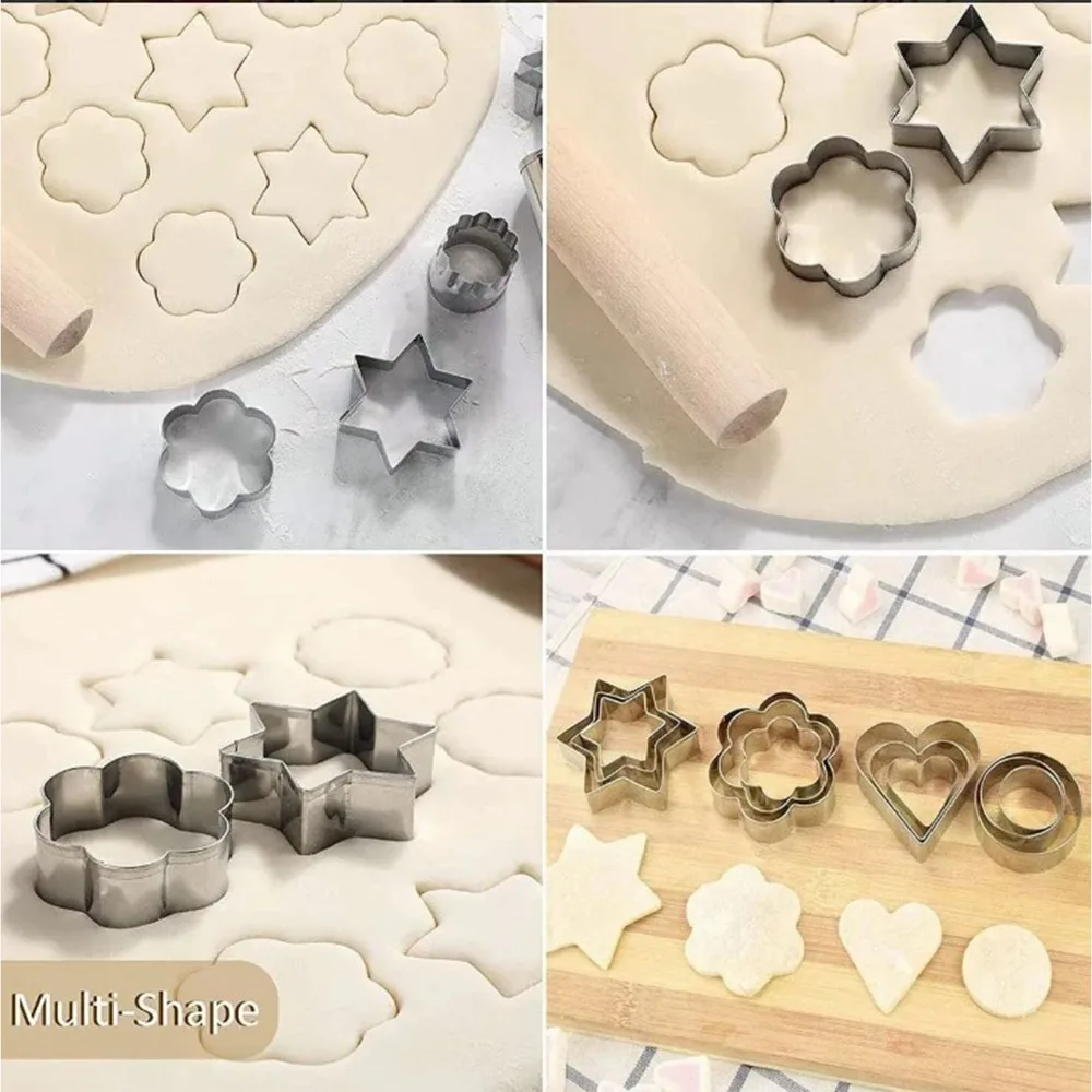 24pcs Reusable Cookie Cutters Stainless Steel Nested Graduated Biscuit Cutters Flower Star Square Round Fondant Cutters