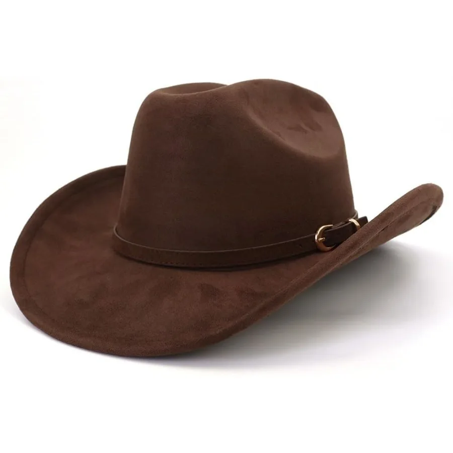 

Westernstyle wide brim felt fedora hat with buckle belt for men and women ideal for outdoor ranch events rodeos and casual wear