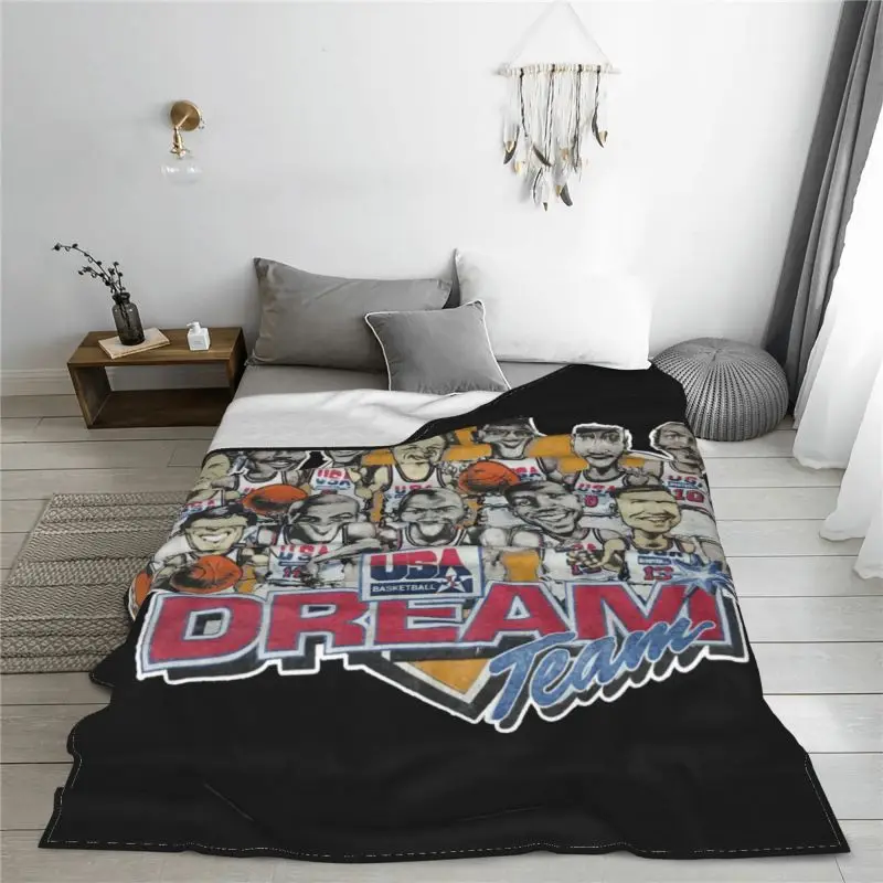 Usa Dream Team Retro Caricature Basketball Blanket Warm Textile Four Seasons Skin Friendly Mechanical Wash