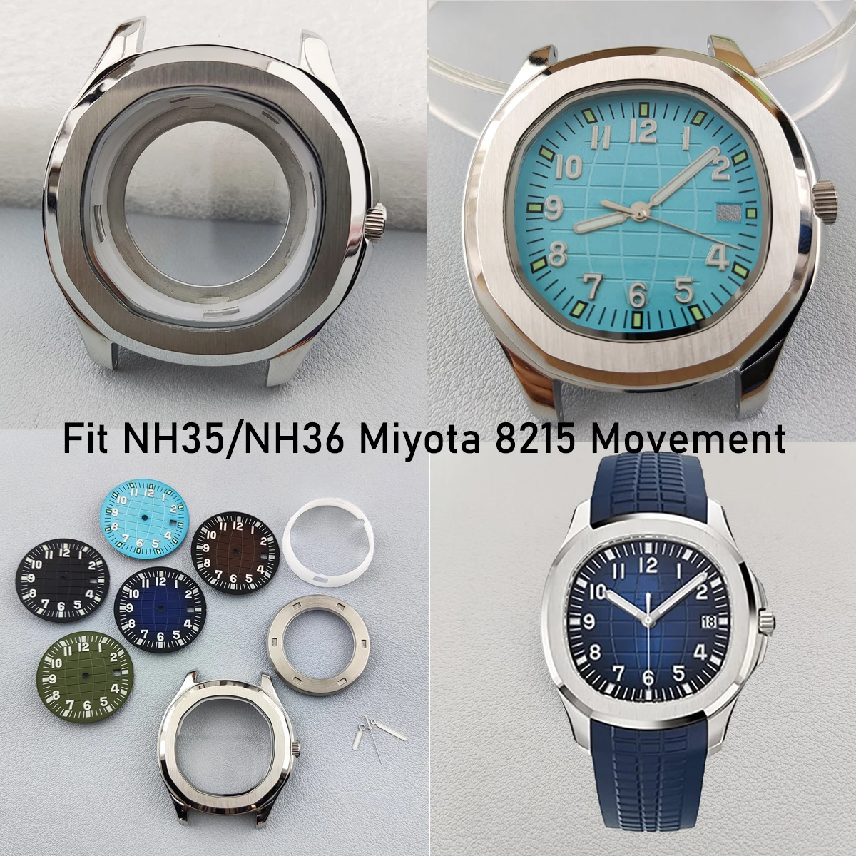 

41mm case NH35 case Luminous Dial Hands Stainless Steel Case For NH35 NH36 Miyota8215 Movement Watch Accessories