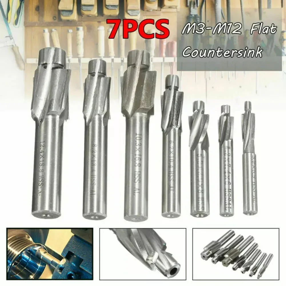 

7PCS M3-M12 Counterbore Milling Cutter HSS Slotting Tool End Mill Drill Set CNC Router Bit Milling Tool For Metal Drilling