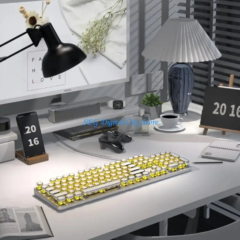 U75B Vintage Mypewriter Mechanical Mechanical Racklitlit White 104 Round KeyCaps