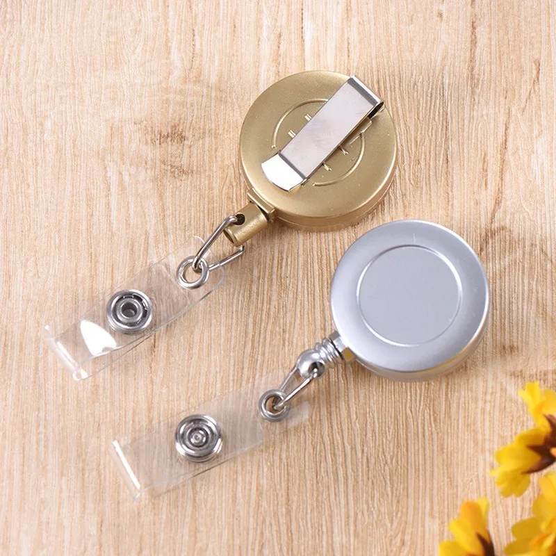 Retractable Gold Silver Badge Reel for Staff Nurse ID Holders Name Badges Clip ID Tag Work Card Holder Sleeve Reel Chest Clips