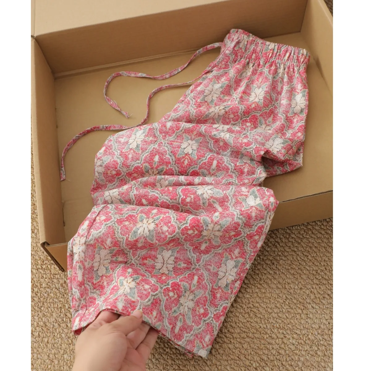 Ultra Light Silklike Summer Floral Casual Pants High Waist Wide Leg Straight Cut Women's Fashionable Lightweight  Pants