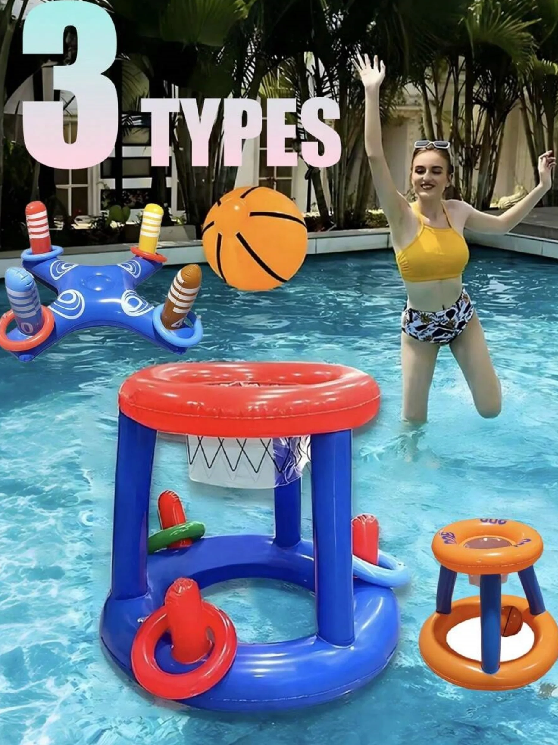 1 ensemble de basket-ball de piscine gonflable, jeux de piscine, ensemble de cerceaux de basket-ball gonflables pour fête d'été, basket-ball aquatique interactif