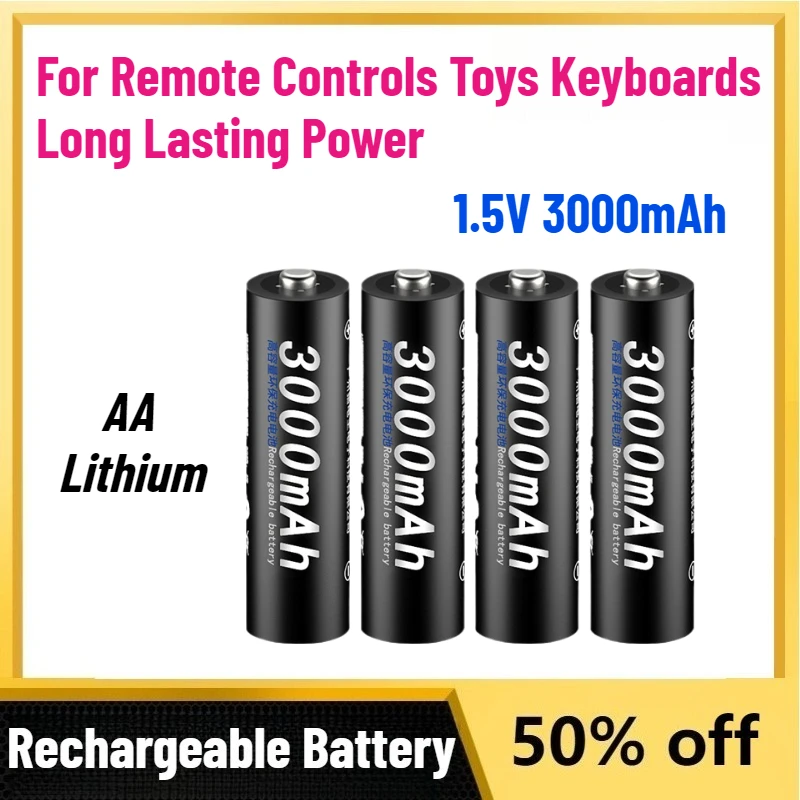 New 1.5V 3000mAh AA Lithium Rechargeable Batteries For Remote Controls Toys Keyboards Long Lasting Power A-grade Battery Cell