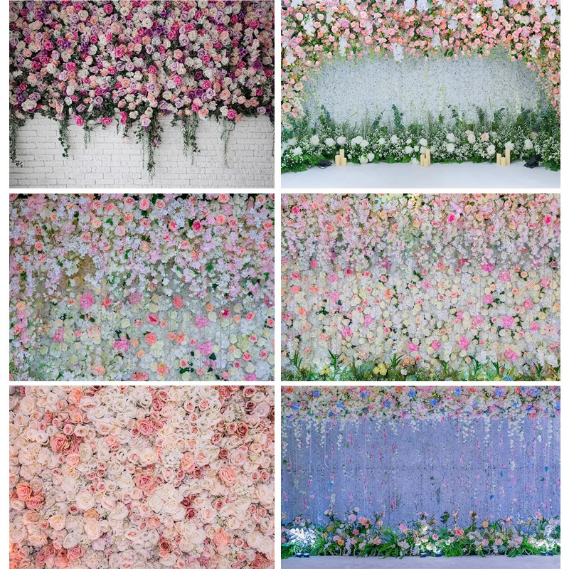 

Multi Colors Pink Red Flowers Wall Photography Backdrops Valentine's Day Roses Decorate Bouquet Wedding Scene Background FL-03