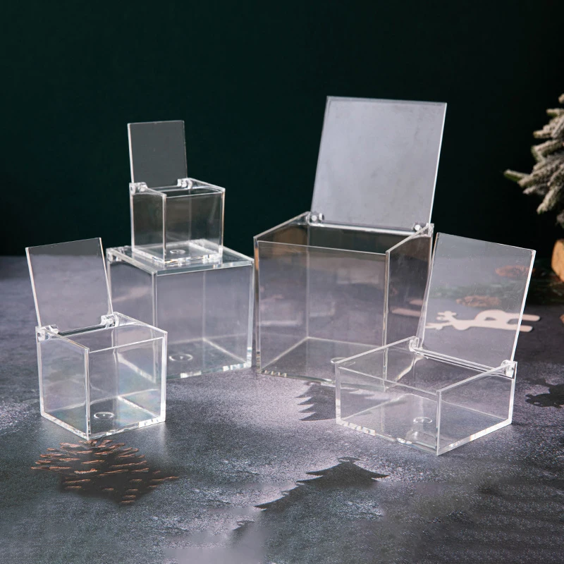 

2PCS Clear Acrylic Boxes with Lids Display Square Cube Storage Organizer Containers for Wedding,Birthday,Jewelry,Cake,Candy