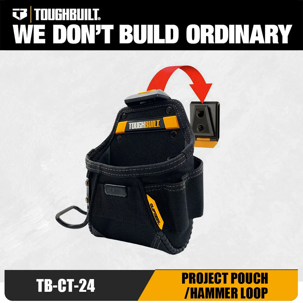 TOUGHBUILT TB-CT-24 ClipTech Project Pouch with Hammer Loop Heavy Duty Tool Organizer for Carpenter