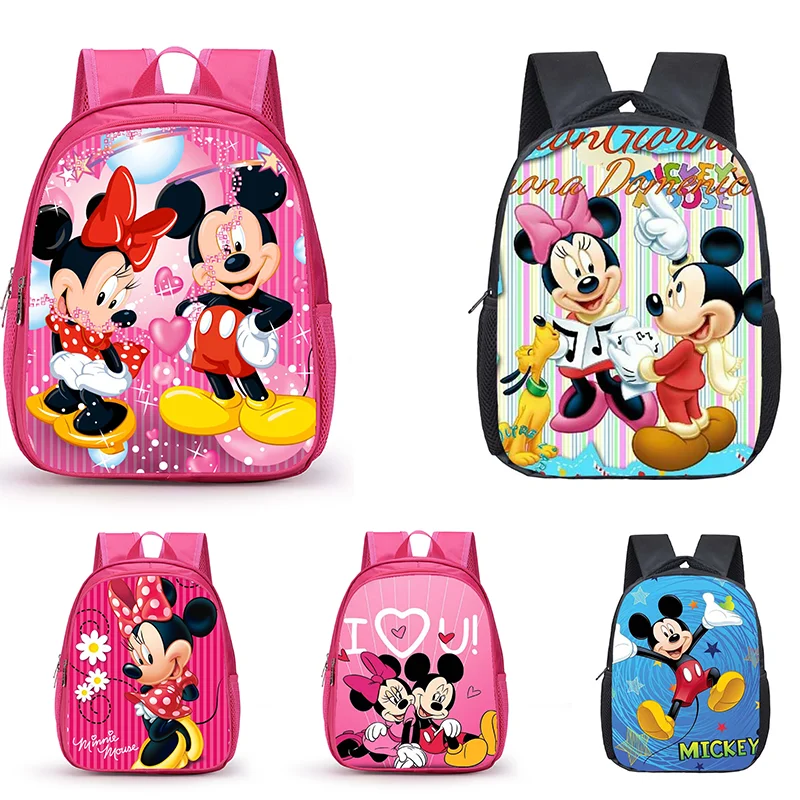 

12 inch Mickey Minnie Mouse Small Cartoon Bag Kindergarten School Backpack Fashion Toddler Bookbags Children Gift Mochila