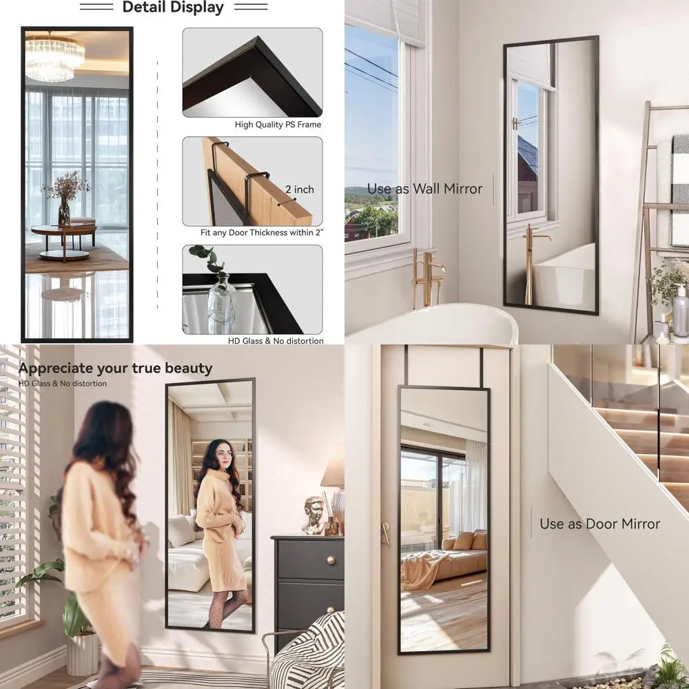 

Over-the-Door Hanging Mirror, 44x16, Large Wall-Mounted Mirror for Home, Bedroom, Living Room, and Bathroom