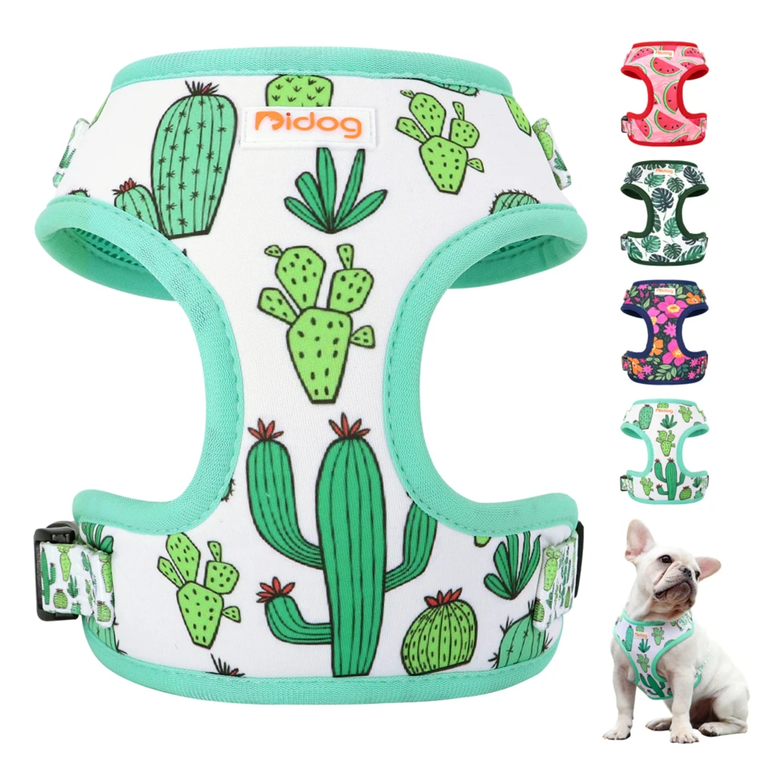 tylish soft padded nylon dog harness vest featuring a trendy cactus print. This cute and practical gear is the perfect gift for 