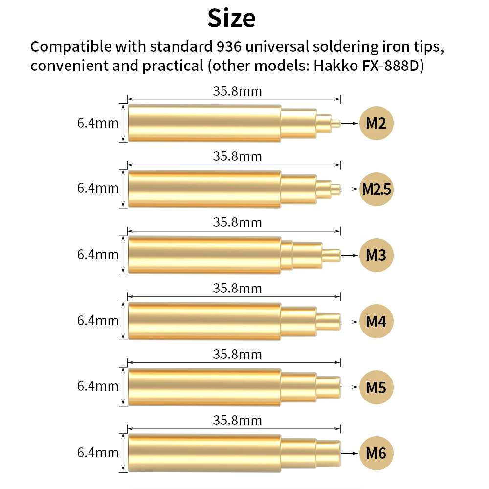 Heat Insert Nut Iron Tips Heat Set Insert Tip Soldering Iron Tip M2-M6 Brass Thread Embedded Kit for Plastic 3D Printer Parts