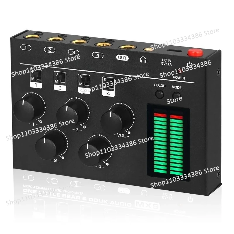

Ultra Low Noise 4-Channel Stereo Audio Mixer Mini Stereo / Mono 6.35/3.5mm Mixer for Club/Studio/Bar