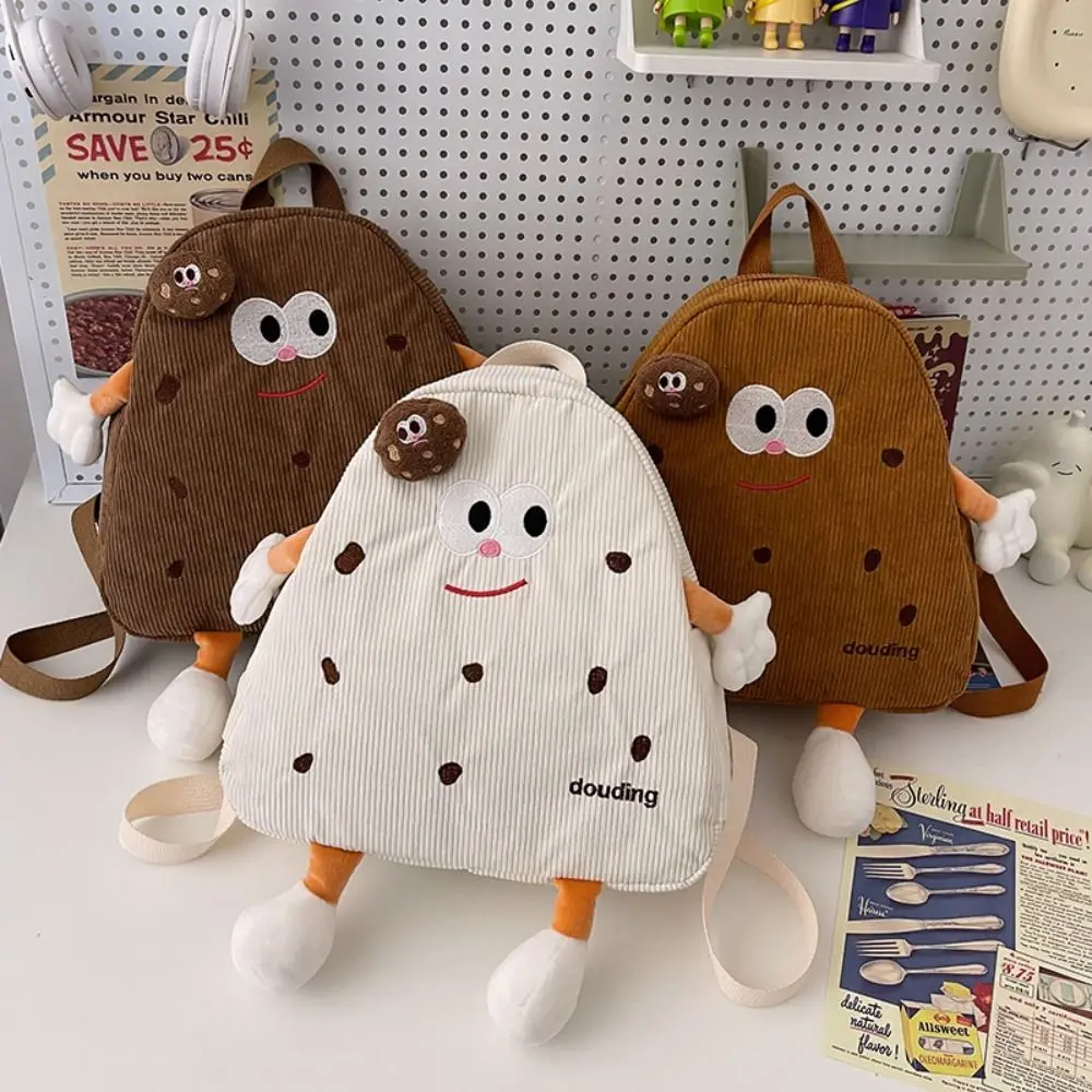 Corduroy Biscuit Backpack Biscuit Design Cookie Design Cookie Shoulders Bag Similation Food Kawai Plush Biscuit Bag Couple