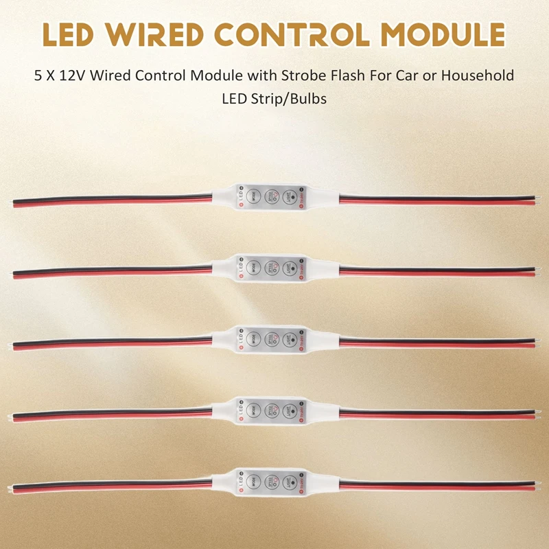 5 X 12V Wired Control Module With Strobe Flash For Car Or Household LED Strip/Bulbs