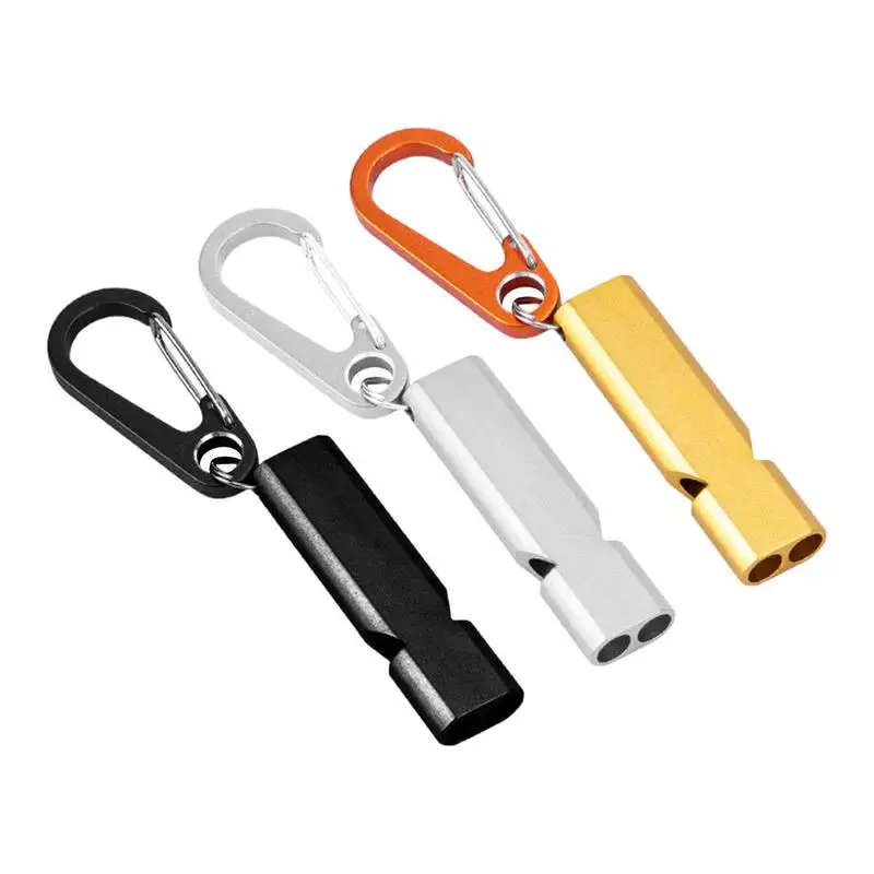 Outdoor High Decibel Whistle 120db Aluminum alloy Double Tube Safety Whistle Camping Survival Emergency Key Chain Multi-tools