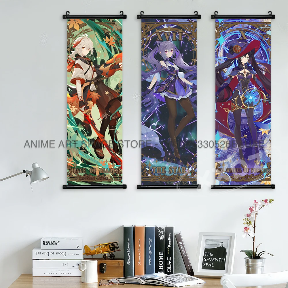 Genshin Impact Hanging Painting Home Decor Wall Art Kawaii Anime Posters Japanese Kamizato Ayaka Scrolls Pictures For Bedroom