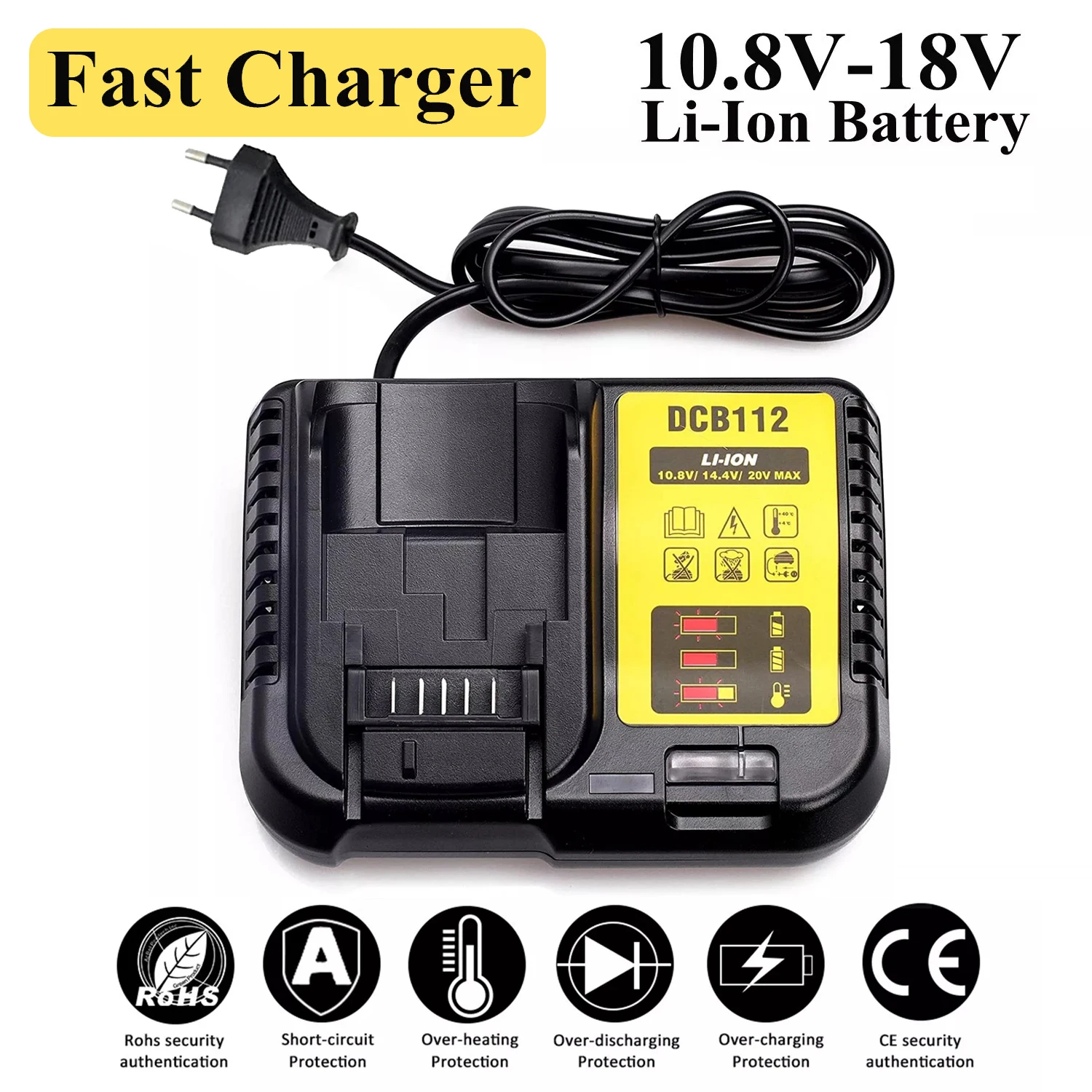 DCB112 Li-Ion Battery Charger For Dewalt 10.8V 12V 14.4V 18V 20V DCB200 DCB101 DCB115 DCB107 DCB105 DCB140 DCB118 DCB102 DCB104
