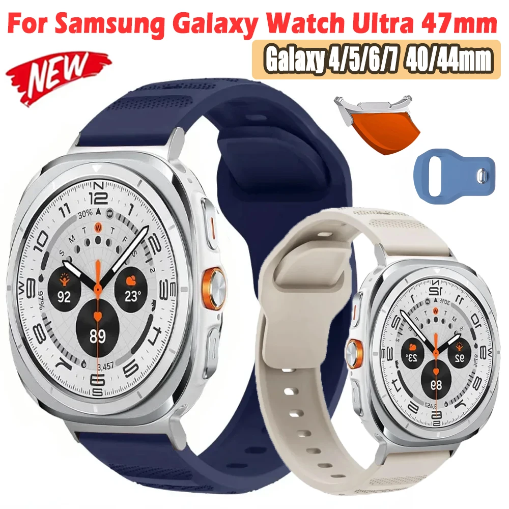 

Silicone Strap For Samsung Galaxy Watch Ultra 47mm Sport Wristband Bracelet For Galaxy Watch 7 6 5 4 40/44mm Watchband Correa