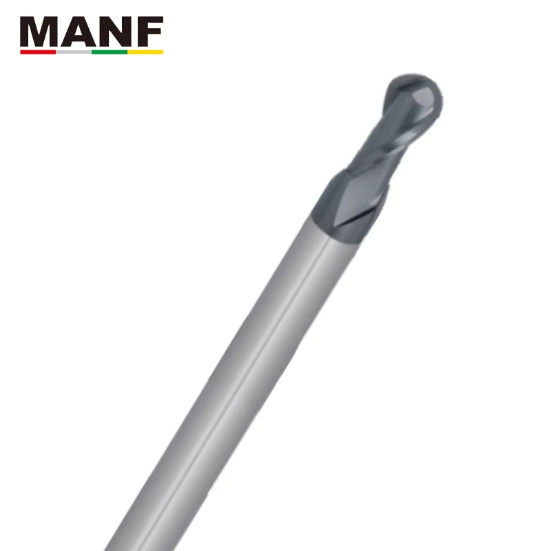MANF 2 Flute Long End Mill HRC65 R2mm R3mm R4mm Ball Nose End Mills Tungsten Steel Milling Machining Sprial Milling Cutter
