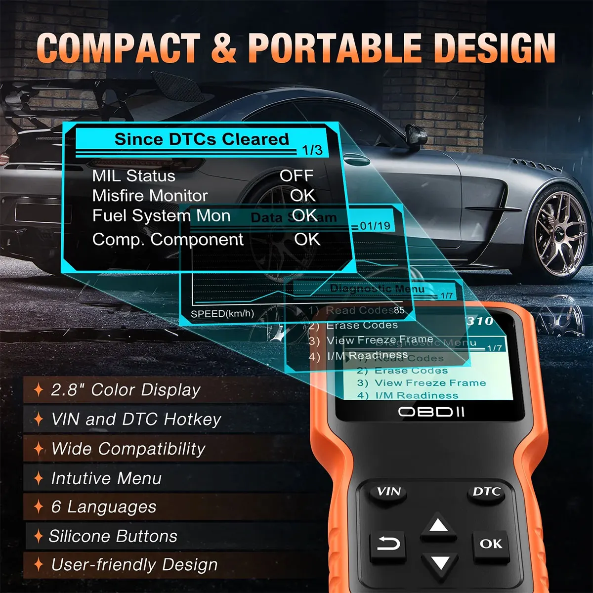 K310 Obd2 Car Scanner Engine Fault Code Reader 1996+ All Vehicle Diagnostic Tool up to 36V No Battery