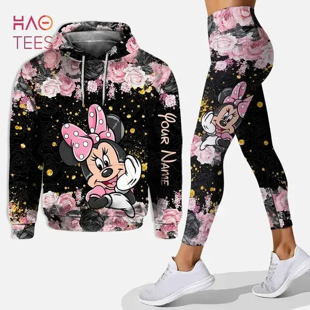 Disney Minnie Mickey Mouse Hoodie และชุดเลกกิ้งผู้หญิง Hoodie กางเกงโยคะ Sweatpants แฟชั่นชุดวอร์ม