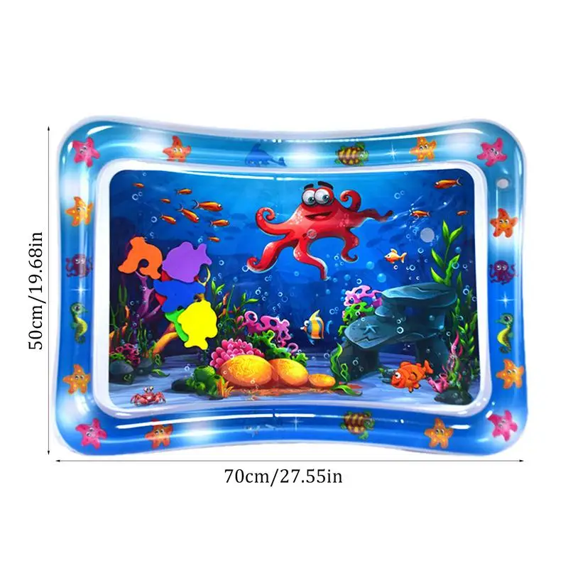 Opblaasbare Watermat Voor Baby 'S Zomer Water Play Pad Buik Mat 50X70Cm Activiteit Centrum Mat Met Oceaan Thema Verbetert Motor