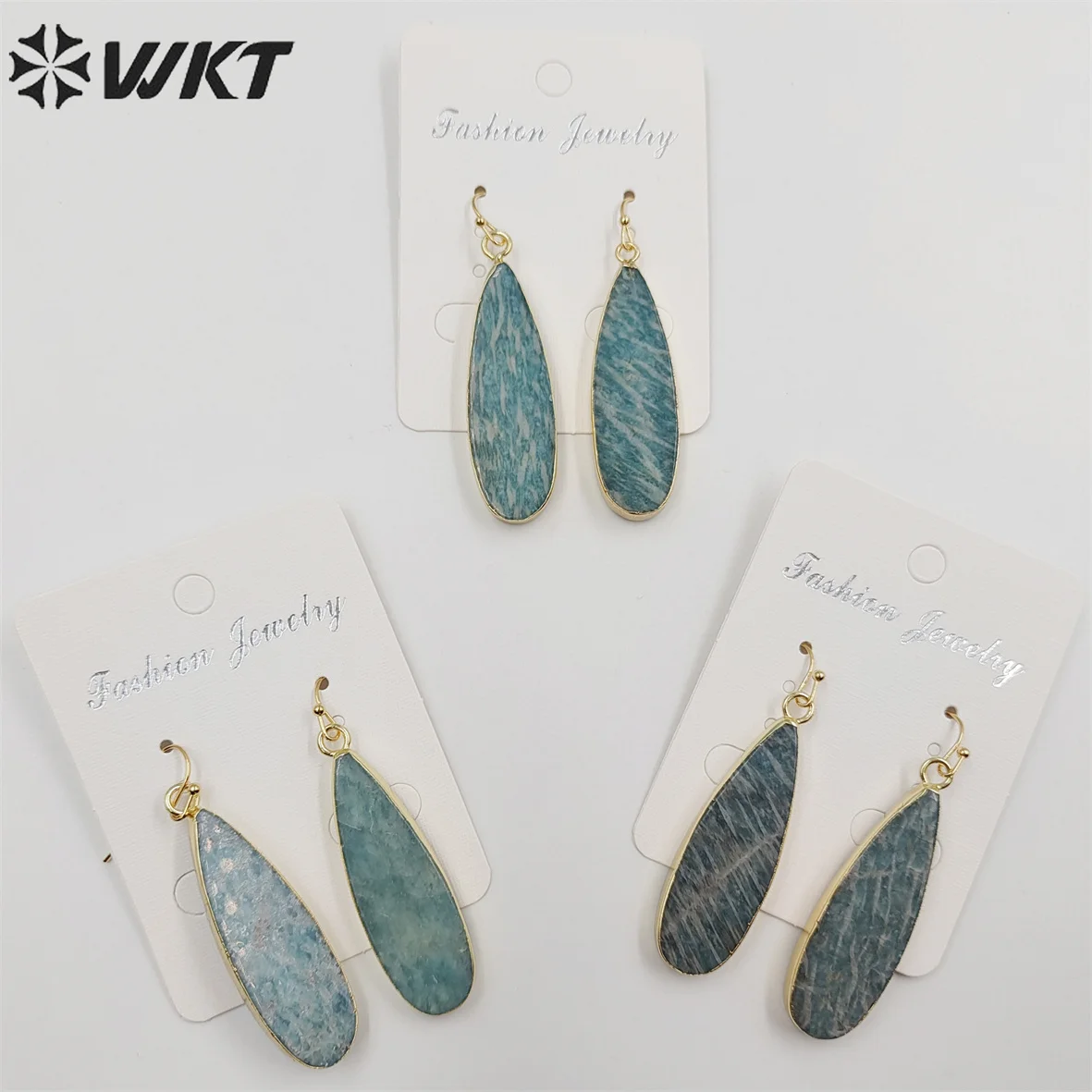 WT-E196 Wholesale Newest Fashion Amazonite Stone Earrings Natural Long Teardrop Raw Colors For Women Gift
