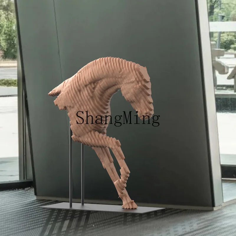 

CL Large Floor-standing Wood Carving Horse Head Ornament Hotel Commercial Decorative Art Floor-standing Ornament