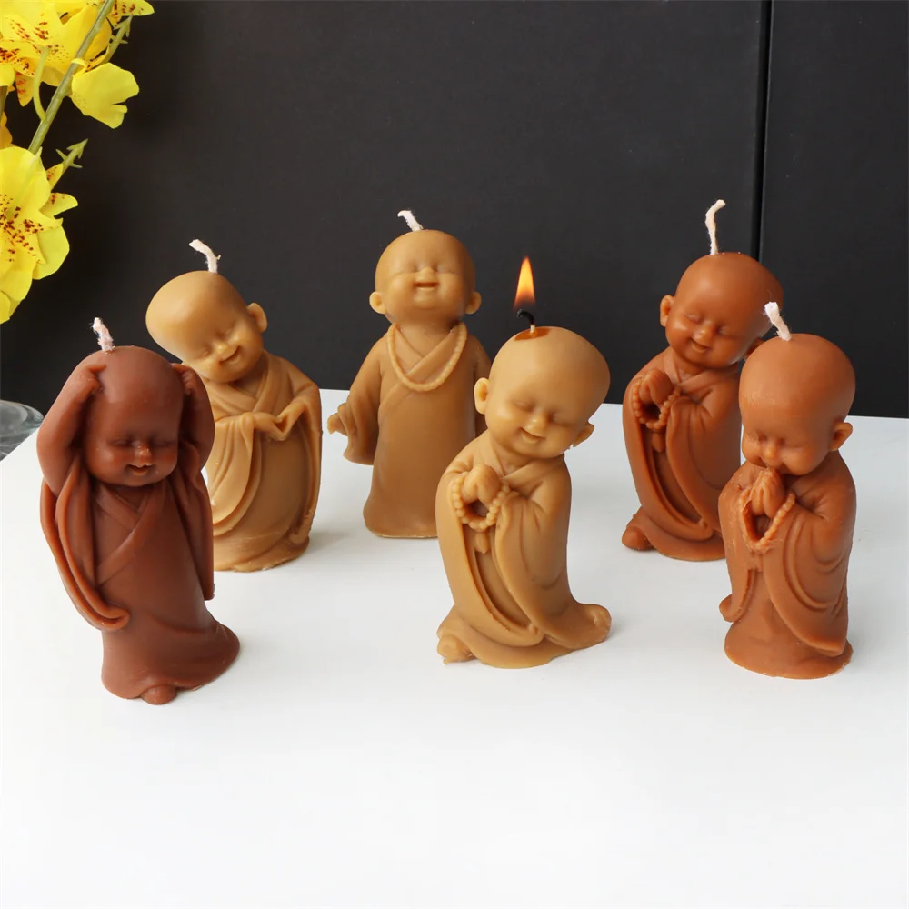 3D Buddhist Monk Silicone Mold DIY Handmade Laughing Buddha Plaster Clay Candle Making Mould Maitreya Buddha Statu Crafts Decor