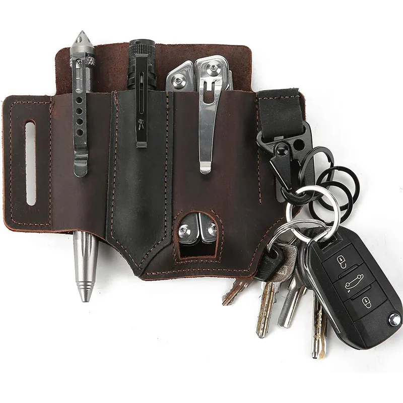 EDC Leather Tool Holster Multi-Function Flashlight Holster Handmade Storage Bag Tactical Pen Holster EDC Pocket Storage Bag