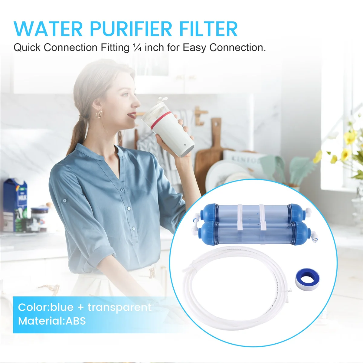 Wasserfilter 2 Stück T33 Kartuschengehäuse Diy T33 Shell Filterflasche 4 Stück Armaturen Wasserreiniger für Umkehrosmoseanlage