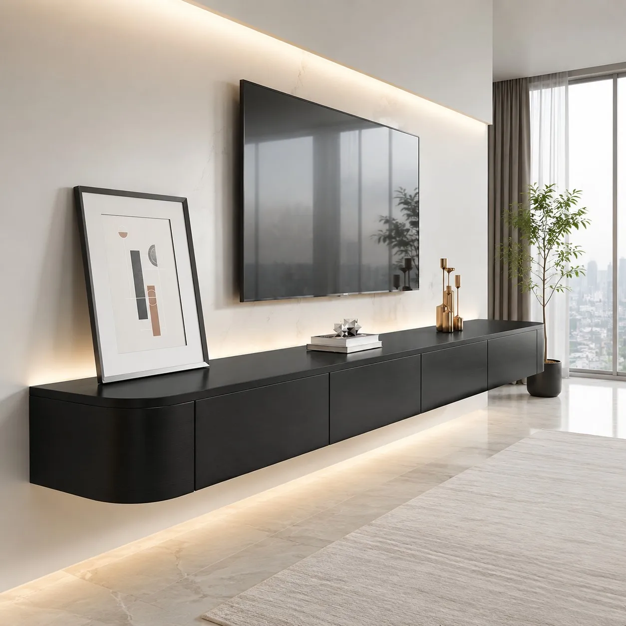 Floating  Stand Large Floating Shelves Wall Mounted Multi Storage Compartment TV Media Console Floating  Cabinet