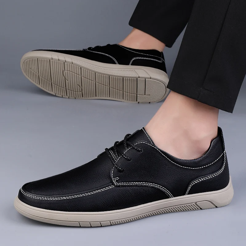 

Spring Designer Business Leather Shoes with Lace Up Oxford Shoes Brand Black Loafers Soft Soled Fashionable Light Driving Shoes