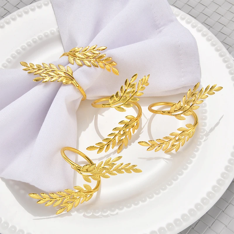 Metal Napkin Rings Gold Leaves Napkin Rings Holder Napkin Buckle For Thanksgiving Wedding Party Home Kitchen Home Table Decor