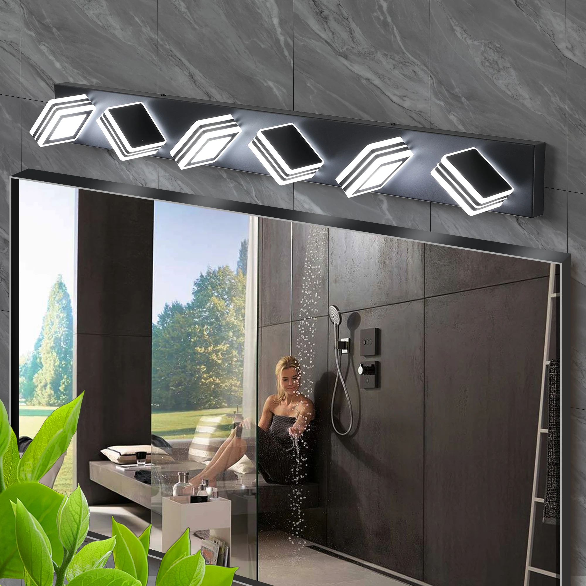 Modern 6-lamp LED vanity light - stylish bathroom wall light, 6-speed color temperature adjustable, dimmable energy-saving
