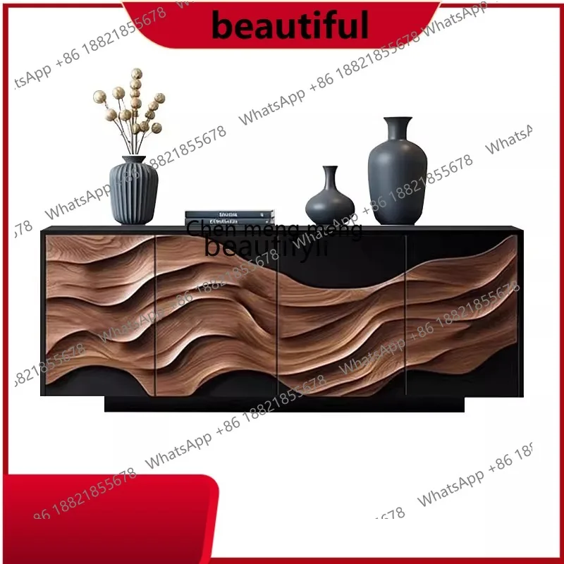 

Modern entrance cabinet, wabi-sabi wind solid wood entry, hall integrated locker against the wall, storage side cabinet H