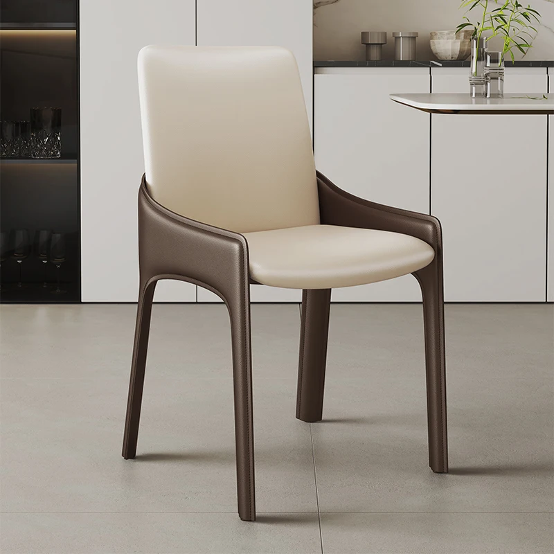 ‌Italian Saddle Leather Dining Chair Scandinavian Modern Office Chair Multi-Functional Vanity/Desk Chair for Hotel/Home