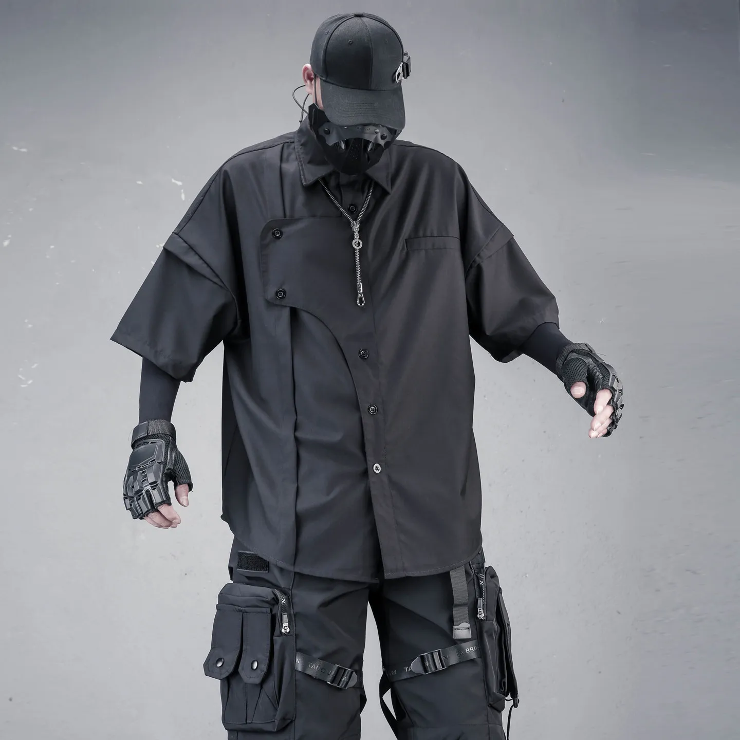 Dark Style Deconstructing Loose Cargo Short Sleeve Shirt Men & Women Trendy Summer Multi-Pocket Techwear Half Sleeve Shirt