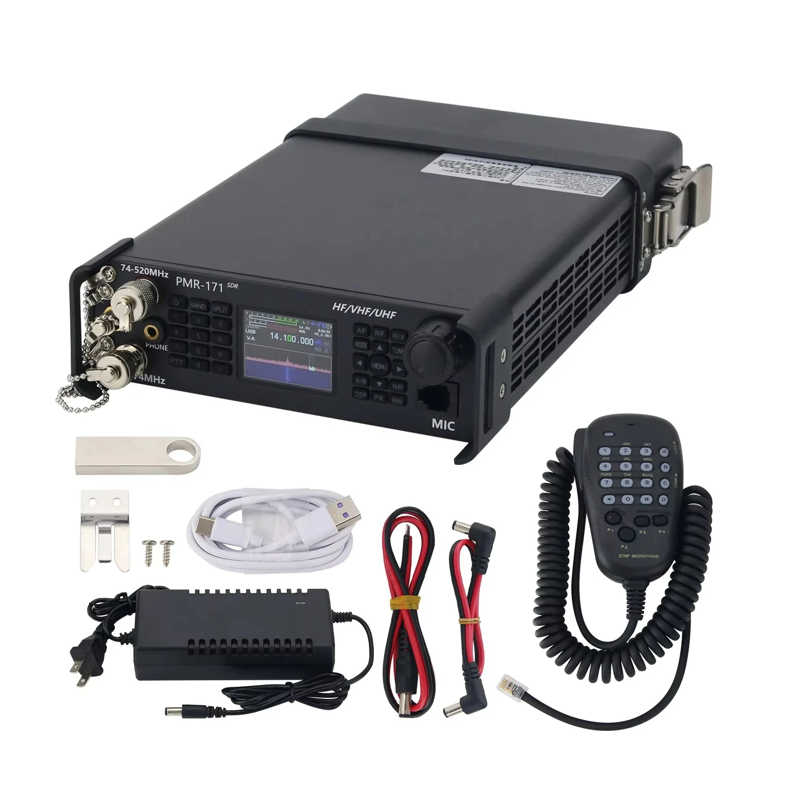 PMR-171 100KHz-2GHz 20W Radio SDR Transceiver VHF UHF HF CW AM SW Mobile Radio with GPS/Compass/DMR Module