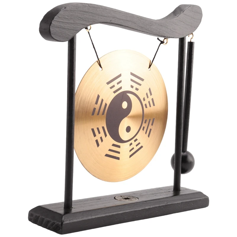 Gong na biurko - mosiężny gong Feng Shui Ozdoba na biurko ze stojakiem i młotkiem, delikatny chiński wystrój domu Trwałe ośmiu diagramów