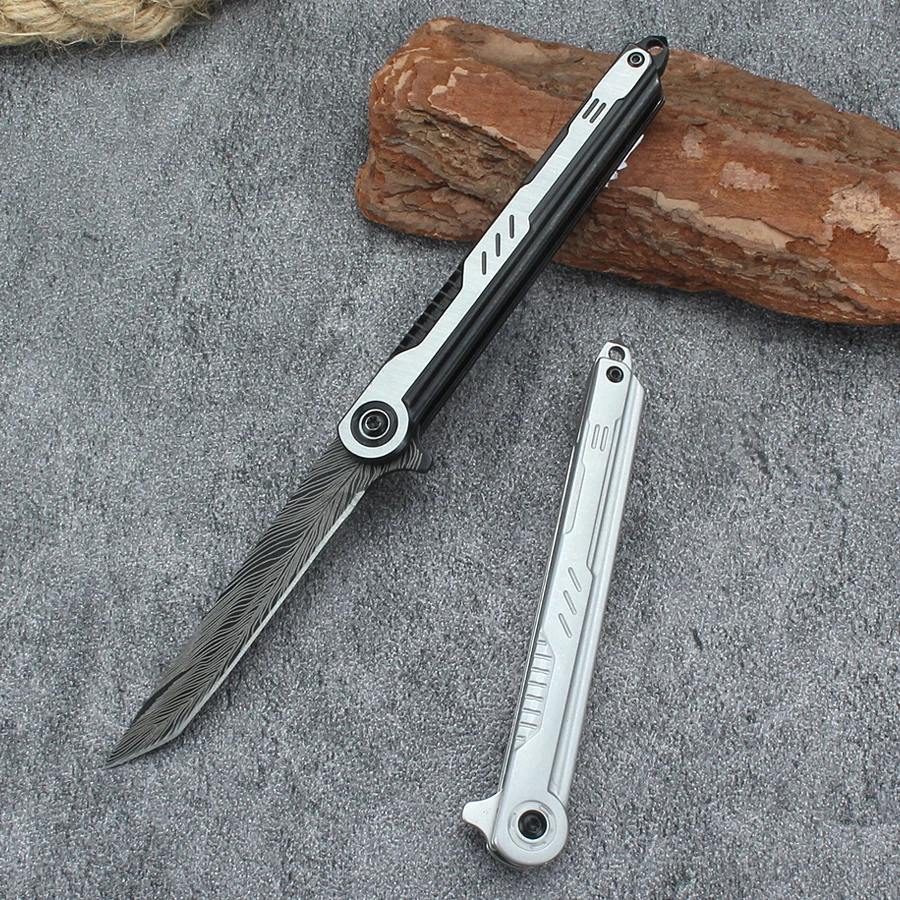 Feather Pattern Folding Knife Outdoor Camping Survival Pocket Knife Portable Fruit Knife High Hardness Folding Knife M390