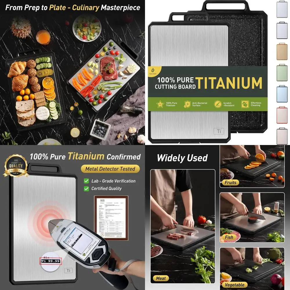 

Double-Sided Titanium & Wheat Straw Kitchen Chopping Boards - Large, Small, Handled Options in Black/Grey