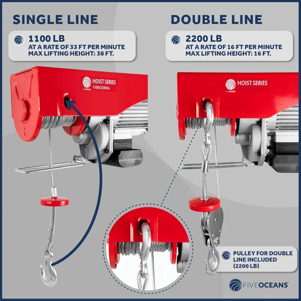 Pulley Hoist,2200 Lb Lift Electric Winch with 6FT Remote Control 120 Volts,for Garage,Factory Lifting with Emergency Stop Button