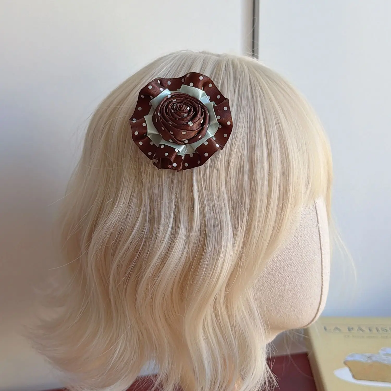 Vintage Japanese Polka Dot Rose Shape Hair Clip Coffee Sweet Girl Y2K Brooch Hair Clip 2 in 1 Lolita Dating Dress Accessory