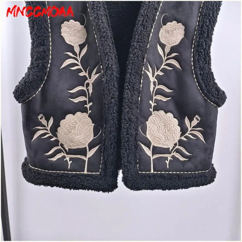 Imagem -05 - Mnccmoaa-mulheres Dupla Face Bordado Colete sem Mangas Coletes Quentes Feminino Casual Outwears Solto Moda Outono Inverno 2024