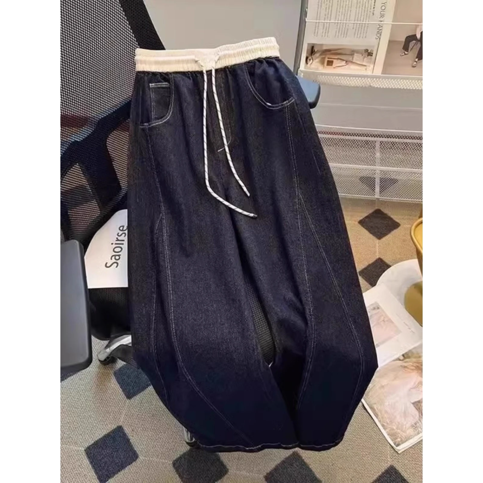 

Модные джинсовые джинсы большого размера с прямыми штанинами, повседневные осенне-зимние корейские джинсы Lazy Color Blo