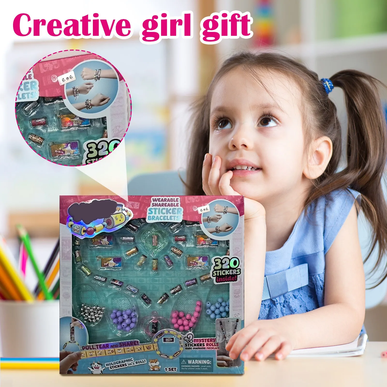 Pegatinas de pulsera creativas para niñas, pulsera con cuentas, juguete de pegatinas hecho a mano, Kit de pegatinas de pulsera con cuentas DIY, joyería artesanal para niñas