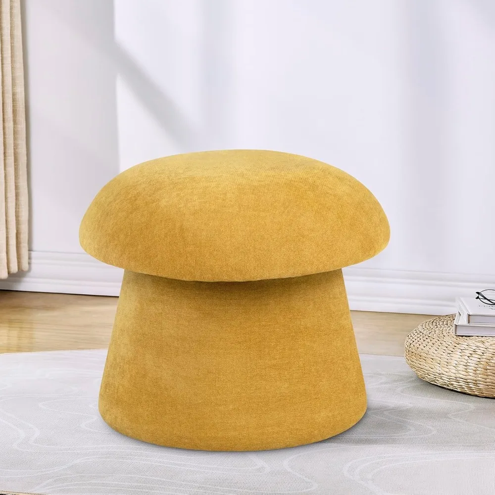 Collection Foot Stool Ottoman with Storage, Mushroom Vanity Stool, Chenille Fabric Round Foot Rest, Extra Seat